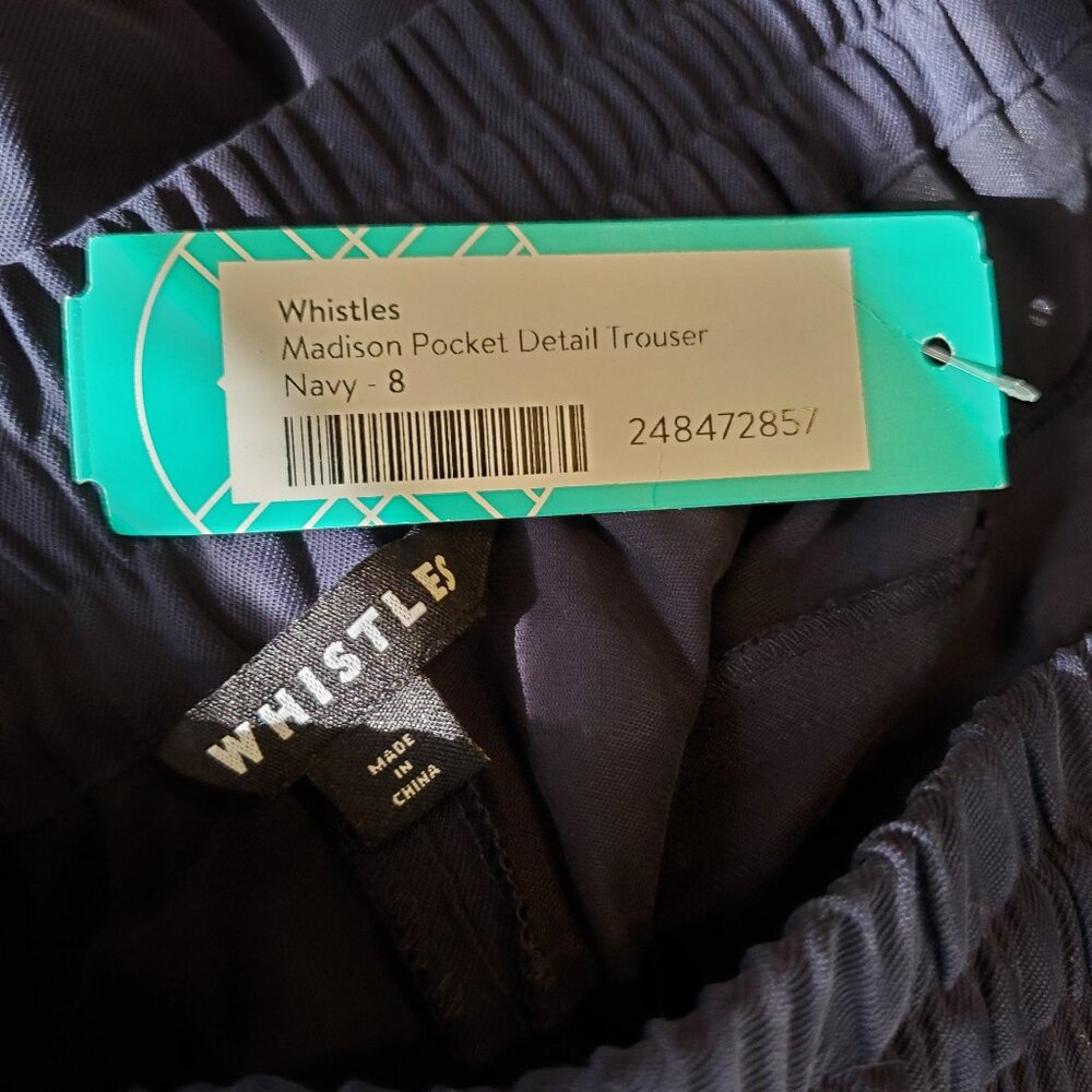 Whistles Womens Navy Madison Drawstring Pocket Detail Trouser Pants 8 - Picture 8 of 9